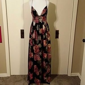 Free People Shadows Silk Blend Gown Black